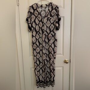 Snake Print Short Sleeve Jumpsuit Romper - Black & Cream